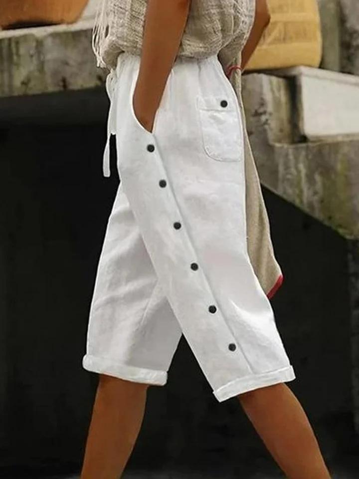 Casual-capris-elastic-waist-buckle-pantalones