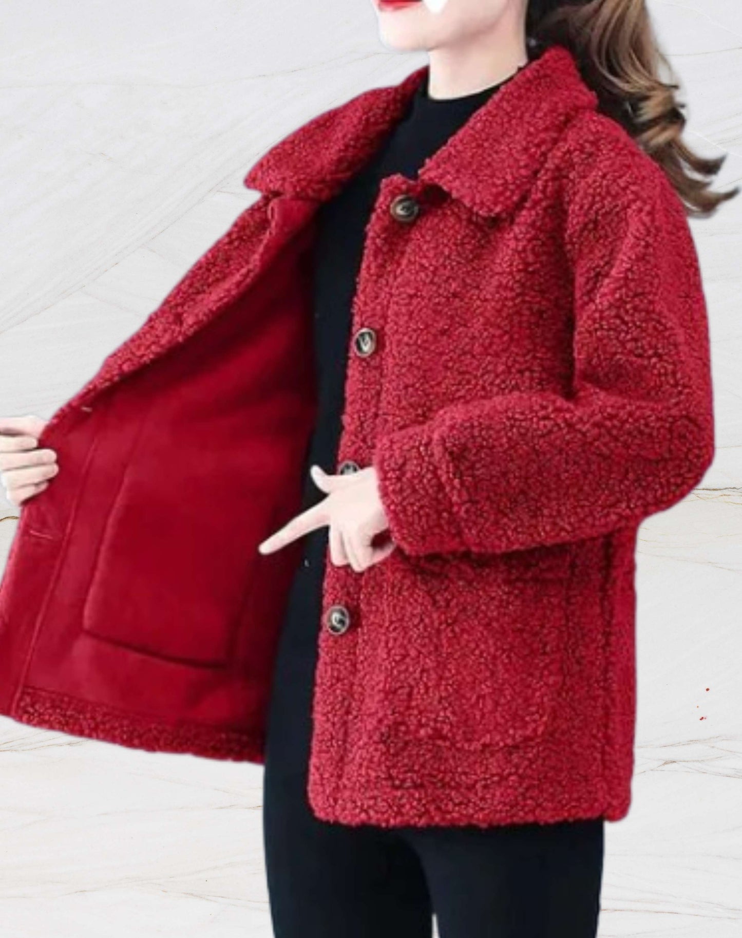 Chaqueta polar cálida de mujer con cuello de polo