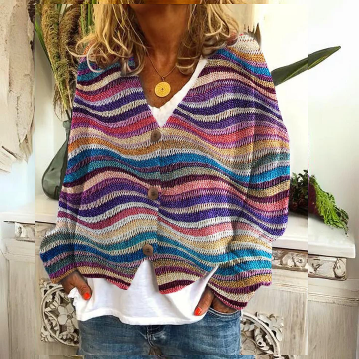 Chaqueta de punto con botones florales para mujer