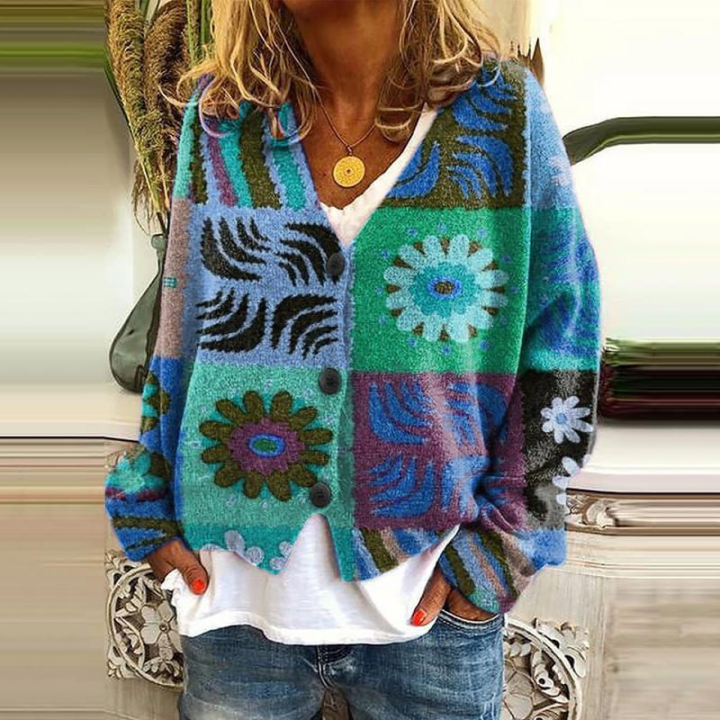 Chaqueta de punto con botones florales para mujer