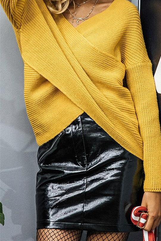 Jersey de punto cruzado con cuello en V para mujer