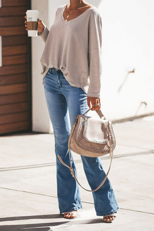 Jersey con cuello en V y holgado para mujer