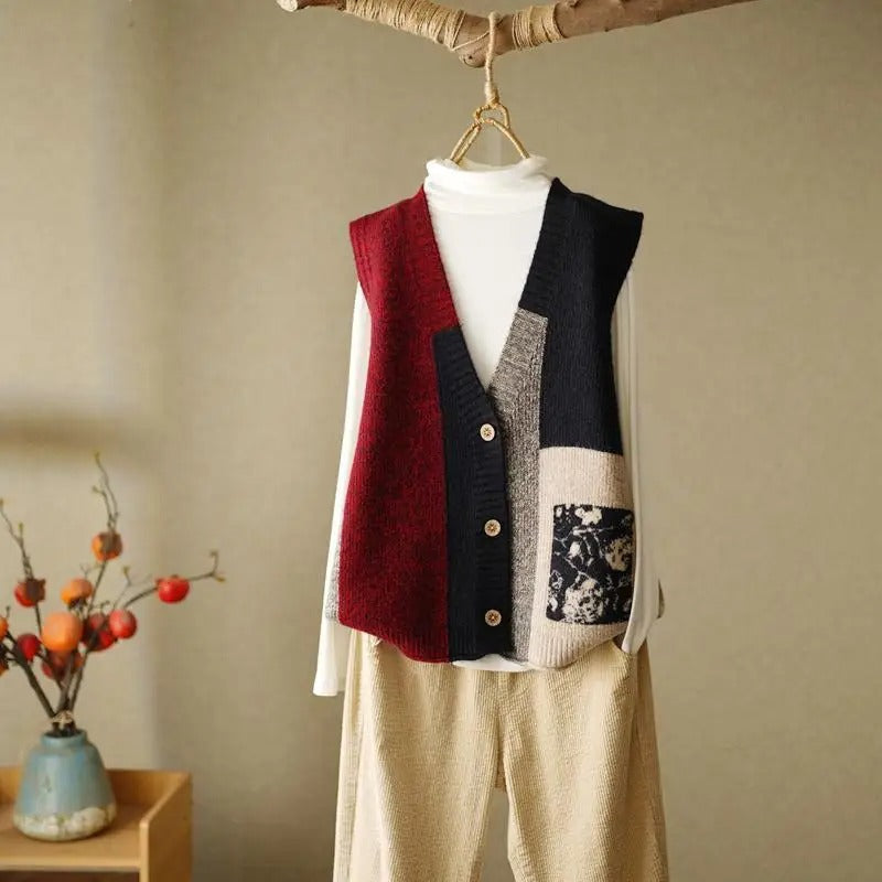 Clara | Chaleco de punto patchwork de colores para mujer