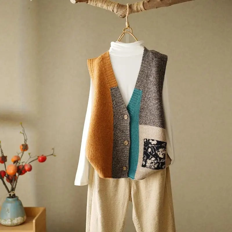 Clara | Chaleco de punto patchwork de colores para mujer