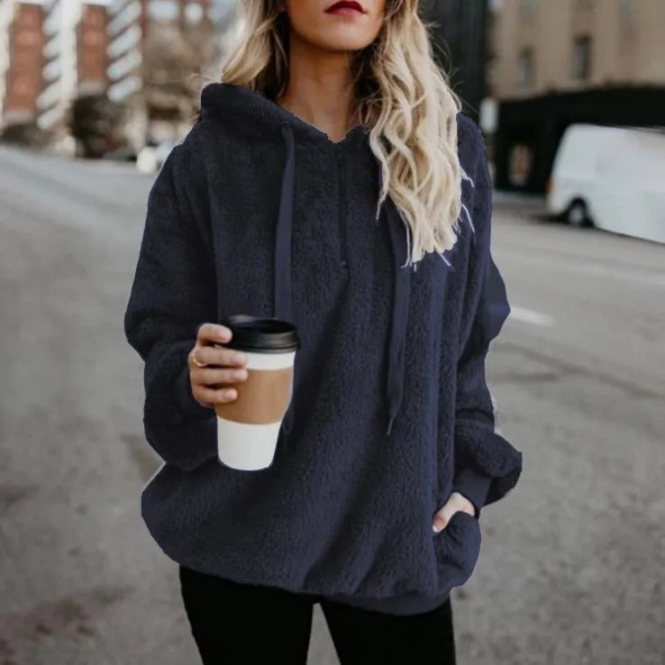 Elisa | Chaqueta de invierno de felpa con cuarto de cremallera y bolsillos para mujer