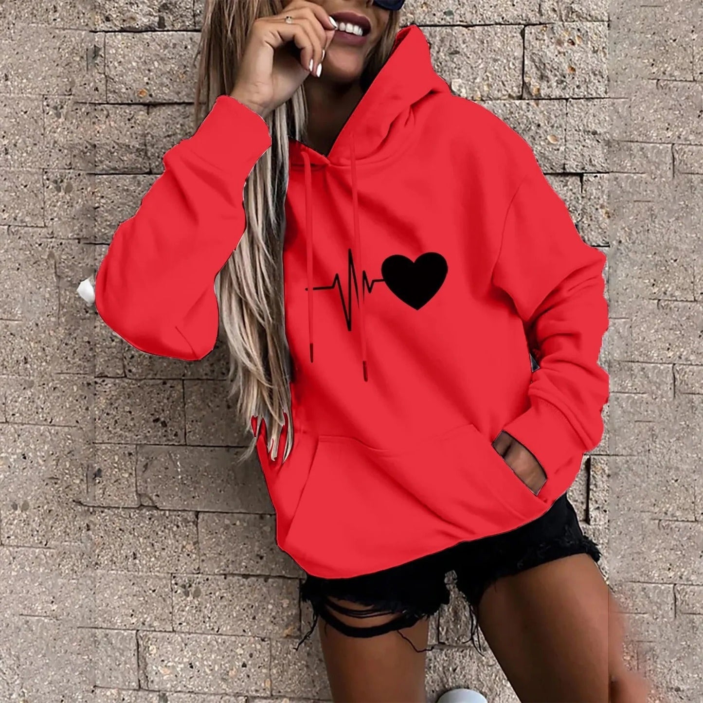 Elisa | Sudadera con capucha y estampado de corazones y latidos para mujer