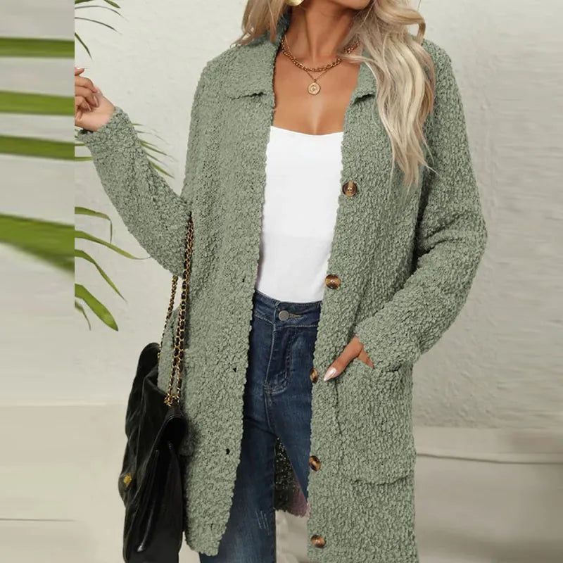Kourtney - Chaleco largo de punto para mujer en suave tejido de felpa con bolsillos