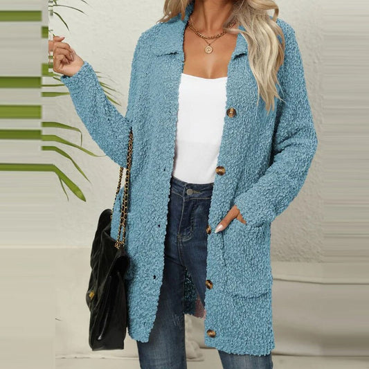 Kourtney - Chaleco largo de punto para mujer en suave tejido de felpa con bolsillos