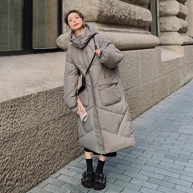 Chaqueta de plumón ancha de moda por encima de la rodilla para mujer | Ideal para otoño/invierno