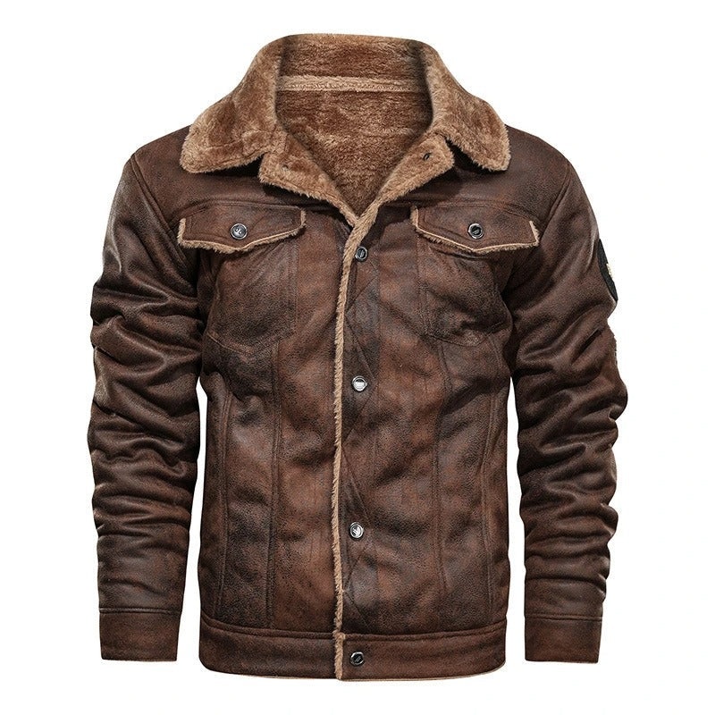 Chaqueta casual de cuero vegano estilo bomber para hombre | Perfecta para días informales