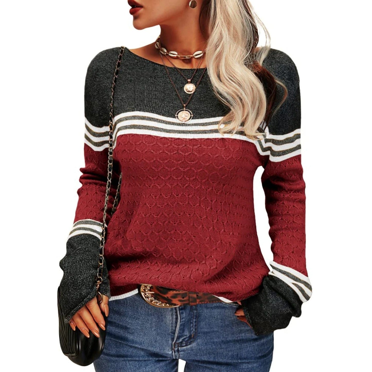 Livia - Jersey clásico de cuello redondo para mujer
