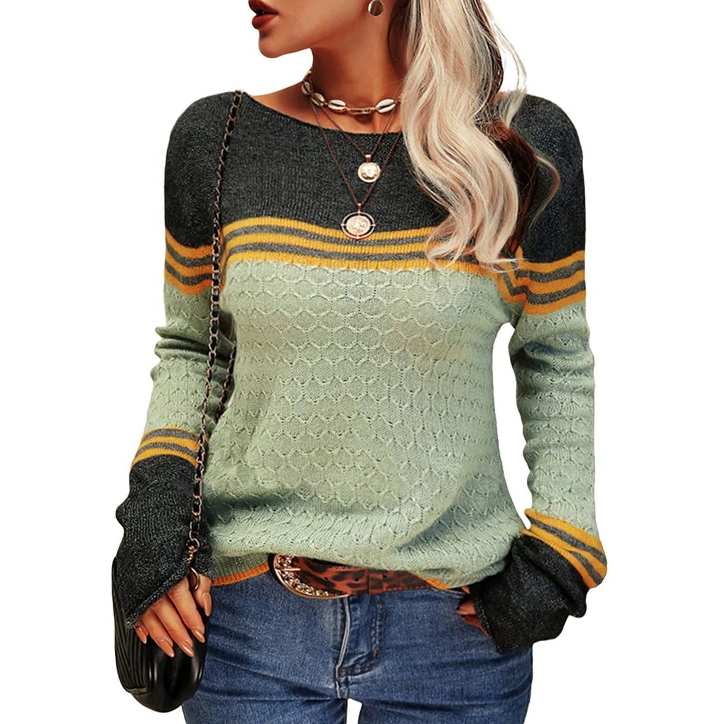 Livia - Jersey clásico de cuello redondo para mujer