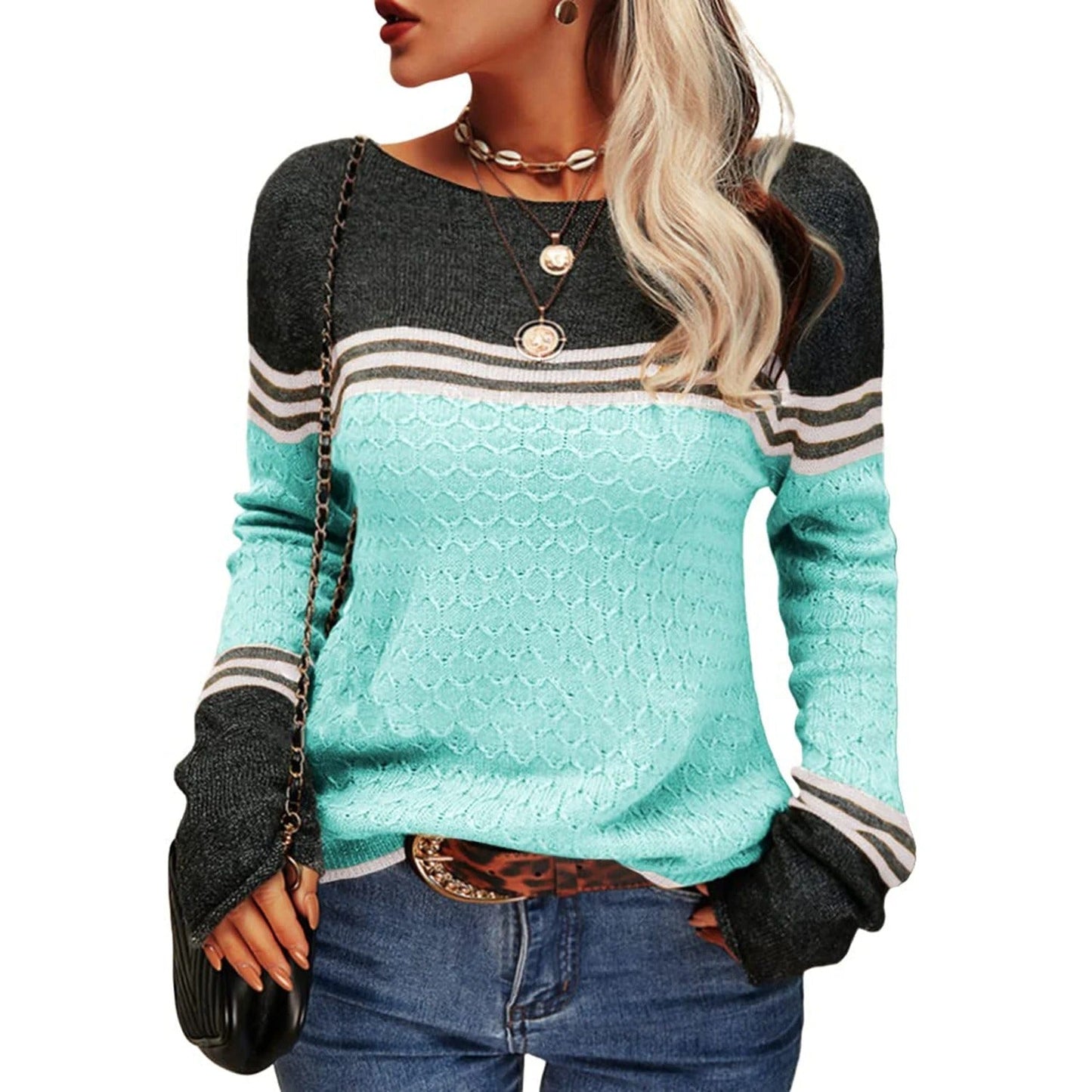 Livia - Jersey clásico de cuello redondo para mujer