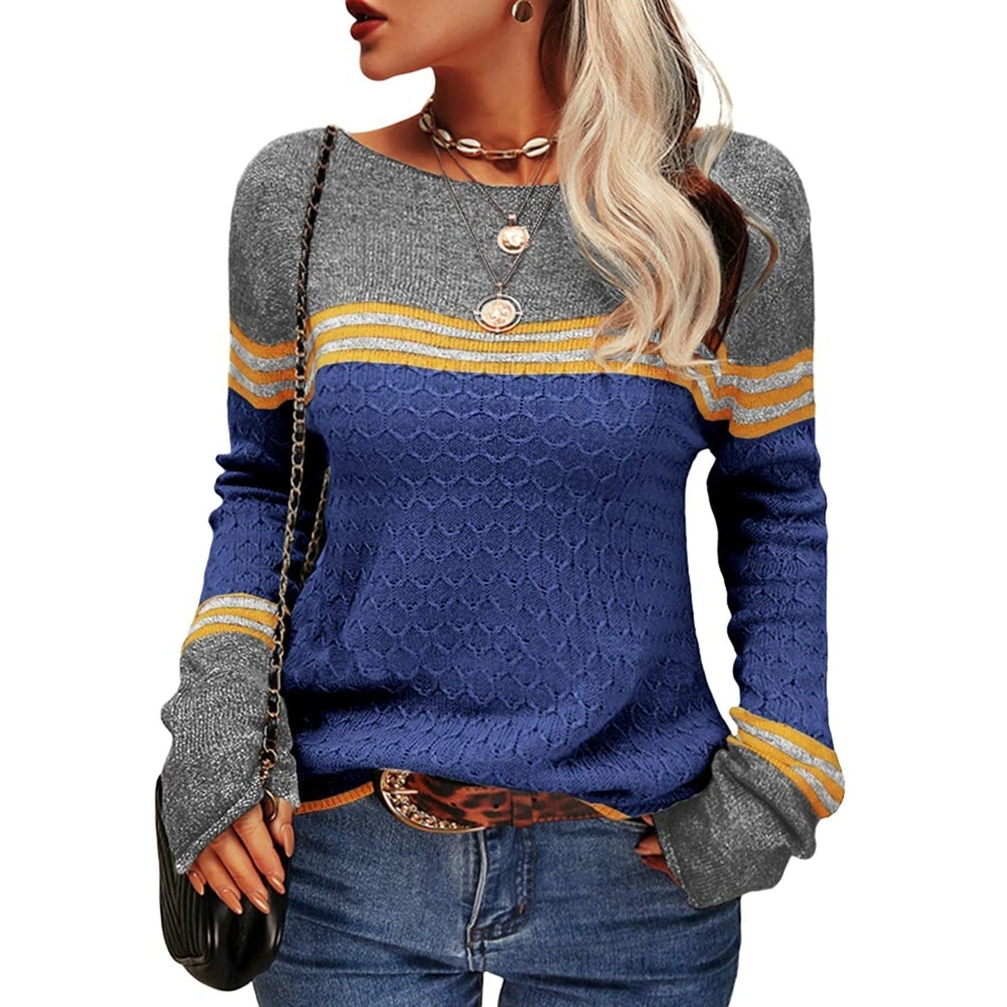 Livia - Jersey clásico de cuello redondo para mujer