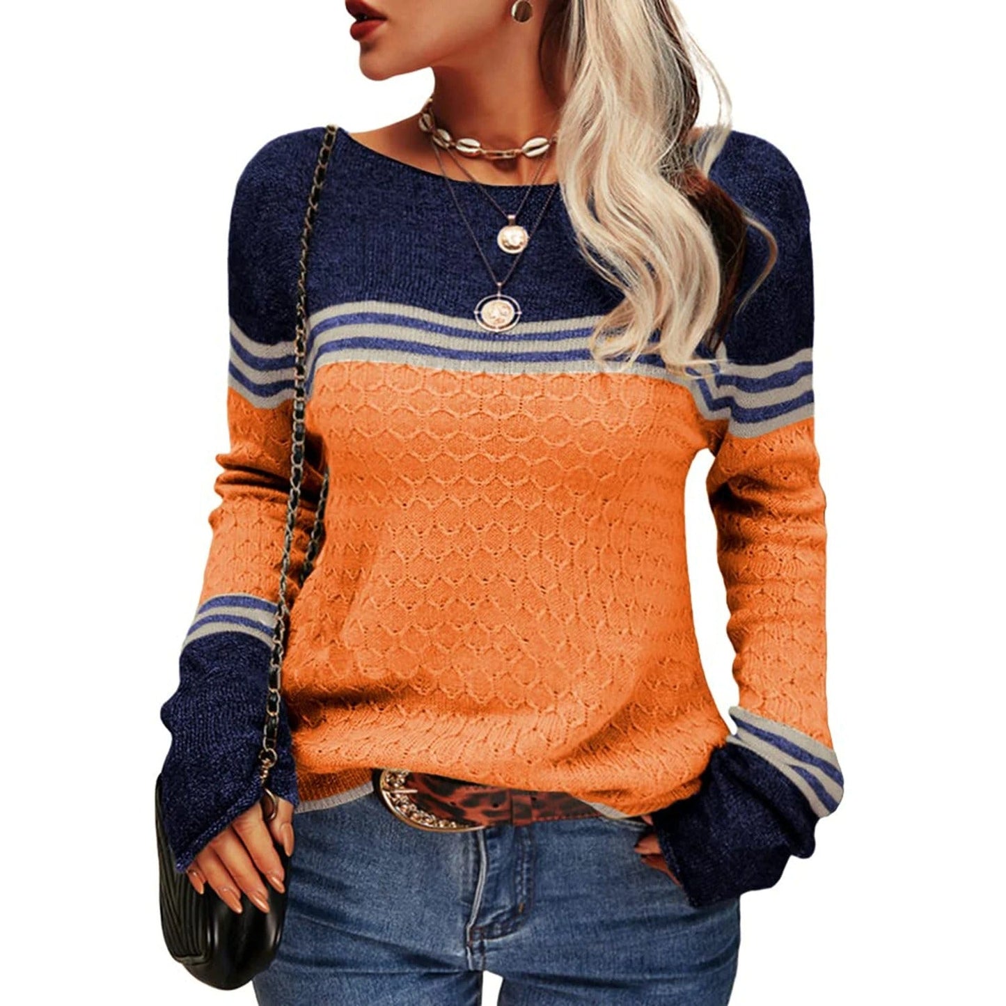 Livia - Jersey clásico de cuello redondo para mujer