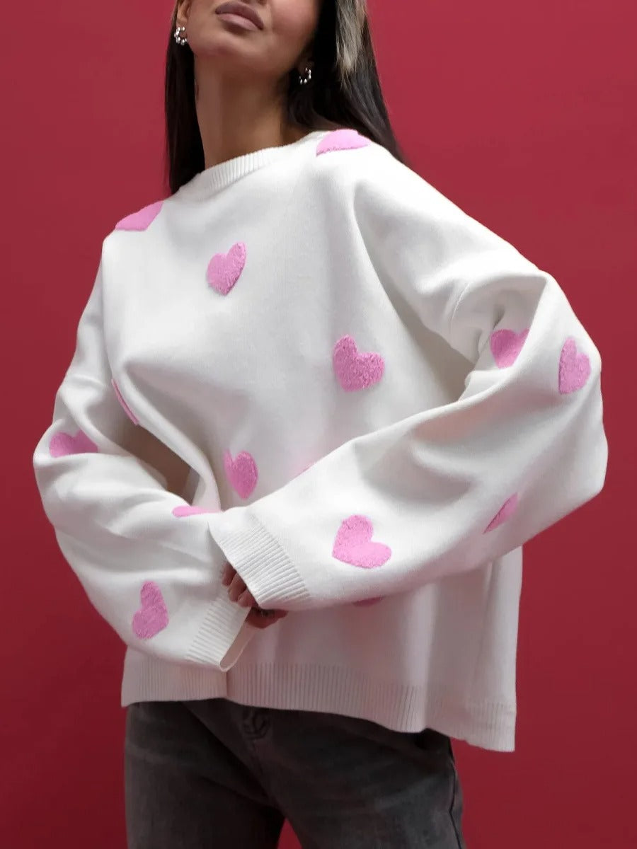 Elegante jersey de punto con motivo de corazón para mujer