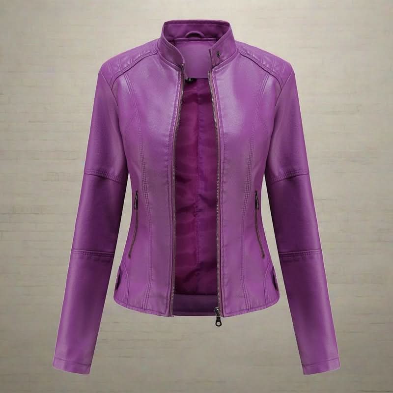 Chaqueta de piel de alta calidad con bolsillo con cremallera para mujer