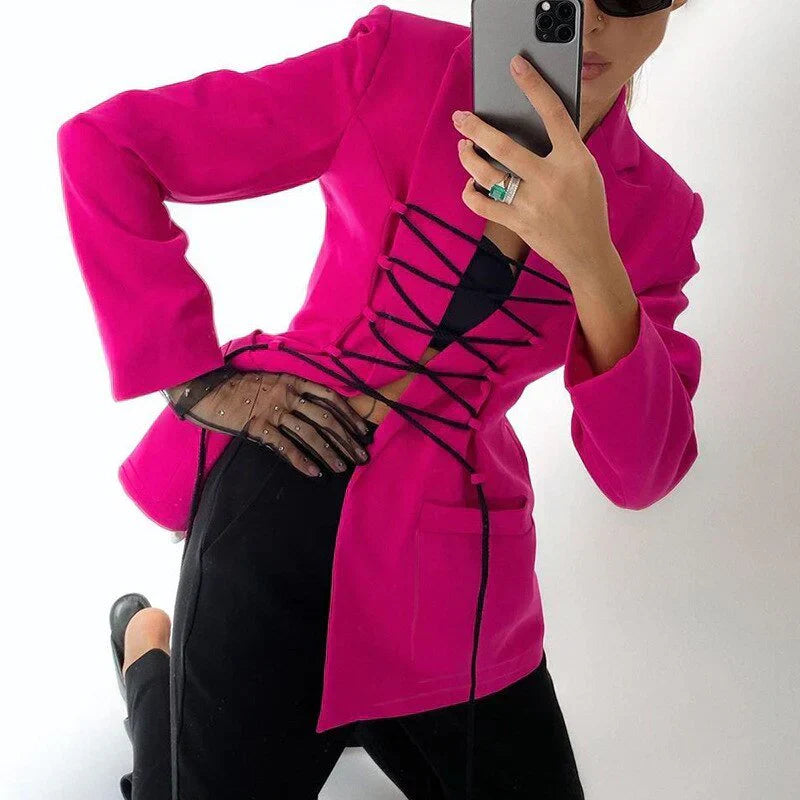 Tati | lace|up blazer manga bolsillos abrigo fino