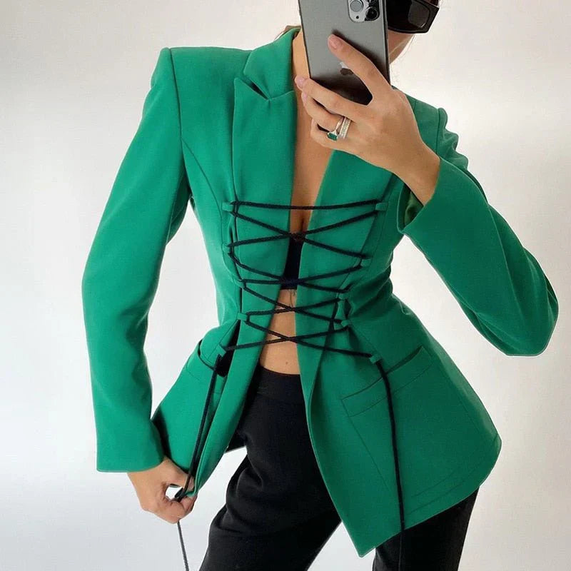 Tati | lace|up blazer manga bolsillos abrigo fino