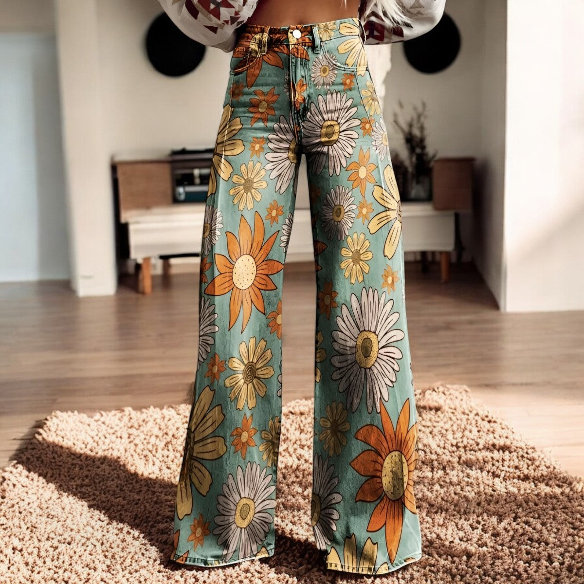 Luna | Pantalones anchos con estampado floral | Boho Chic | Tejido suave