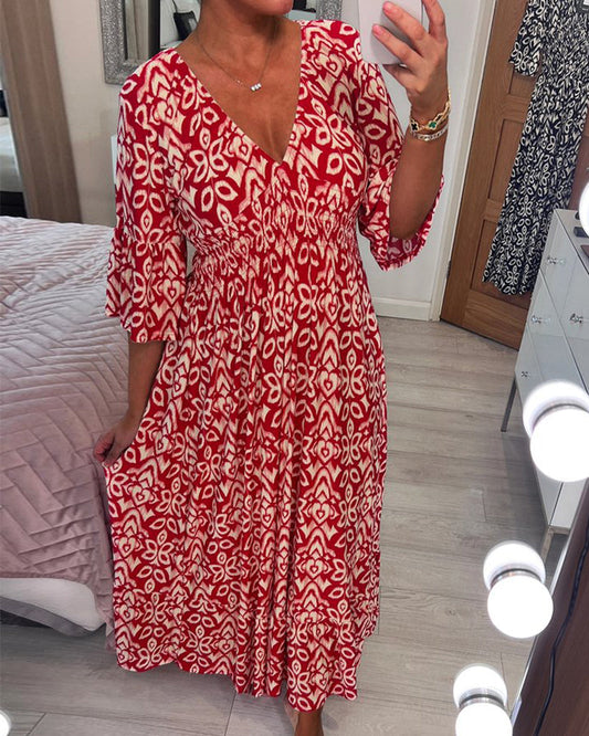 Vestido maxi rojo con estampado