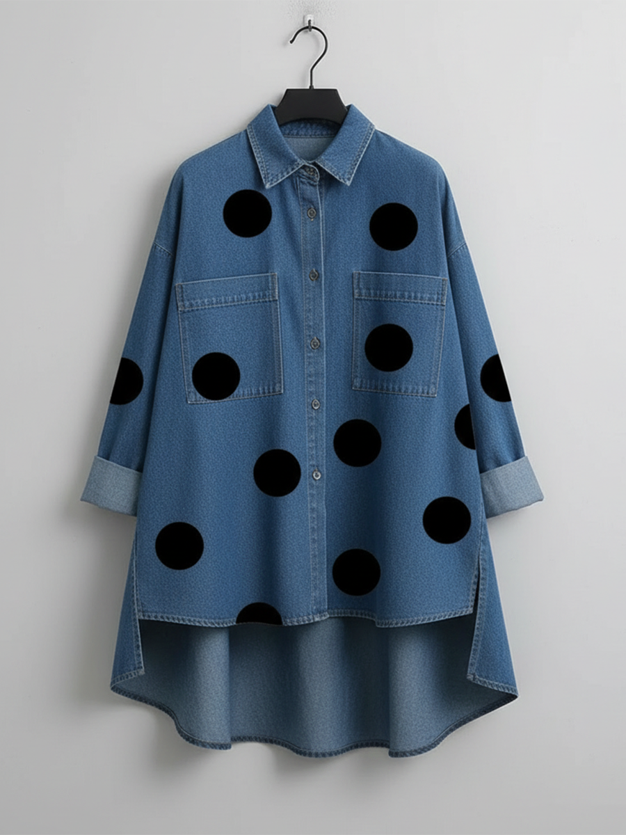 Jeansowa koszula damska w grochy oversize