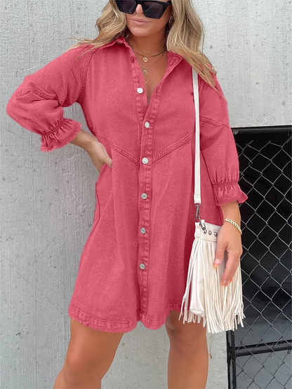Vestido vaquero lavado con mangas abullonadas