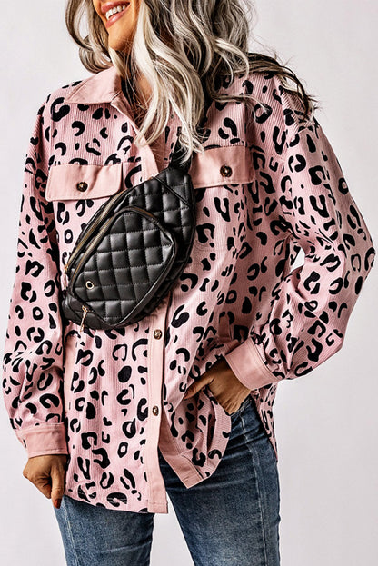 Gerdine | Encantadora chaqueta de pana rosa con estampado de leopardo