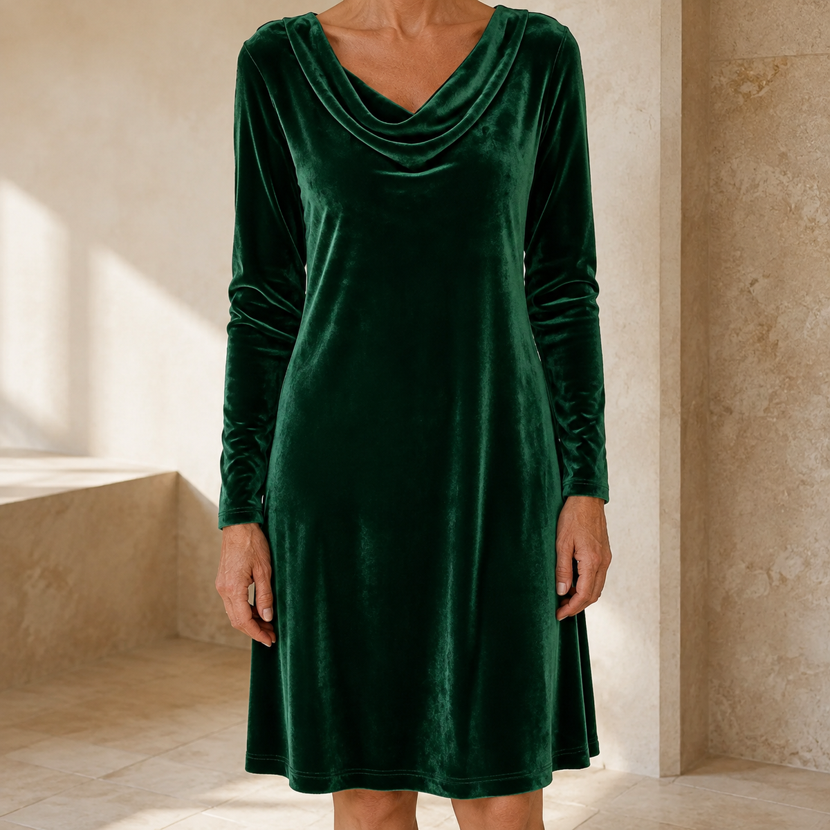 Damska Sukienka Mini z Dekoltem Woda Long Sleeve