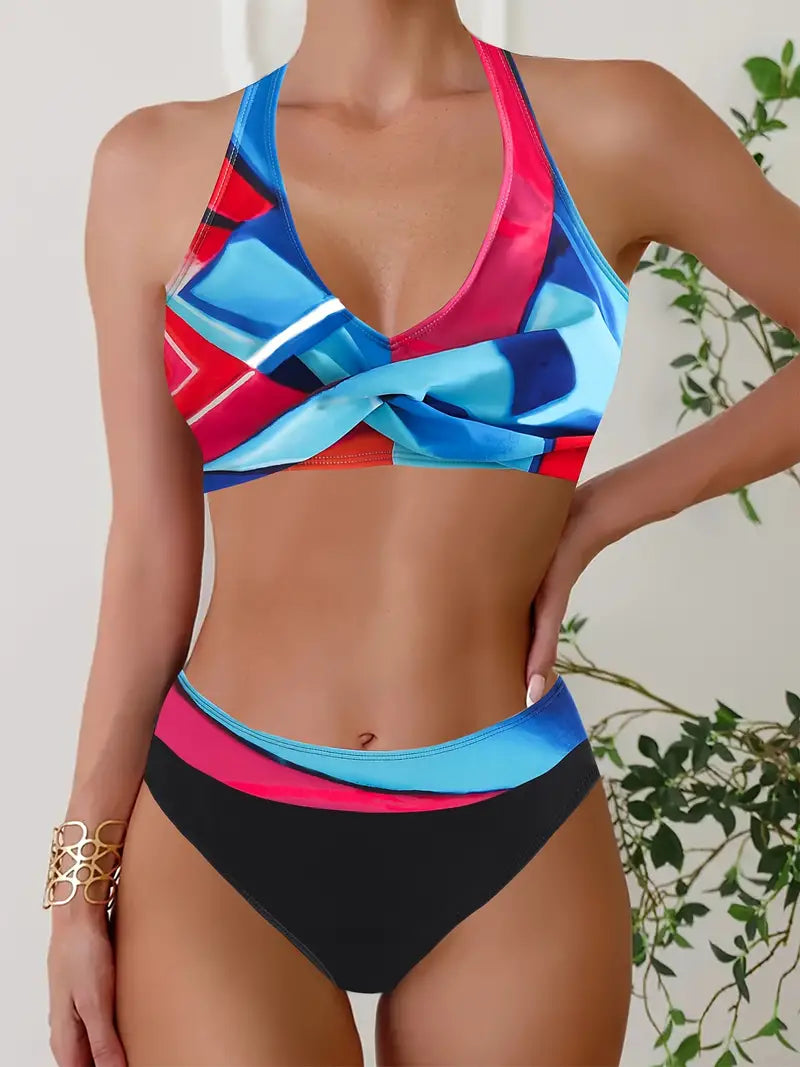 Bikini cruzado con estilo halter