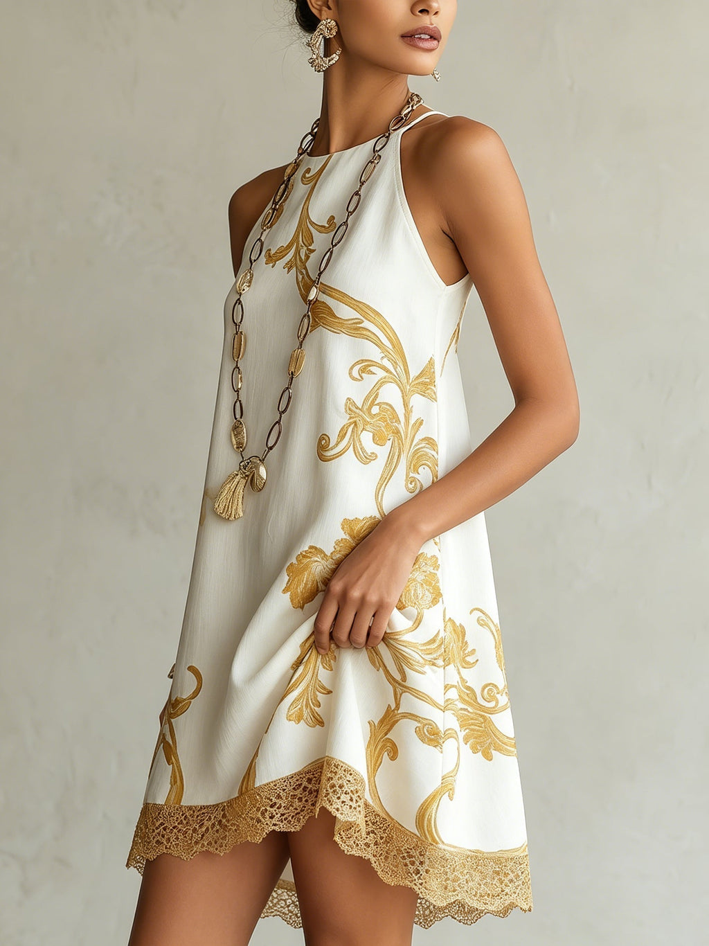 Elegancka lniana sukienka mini damska halter