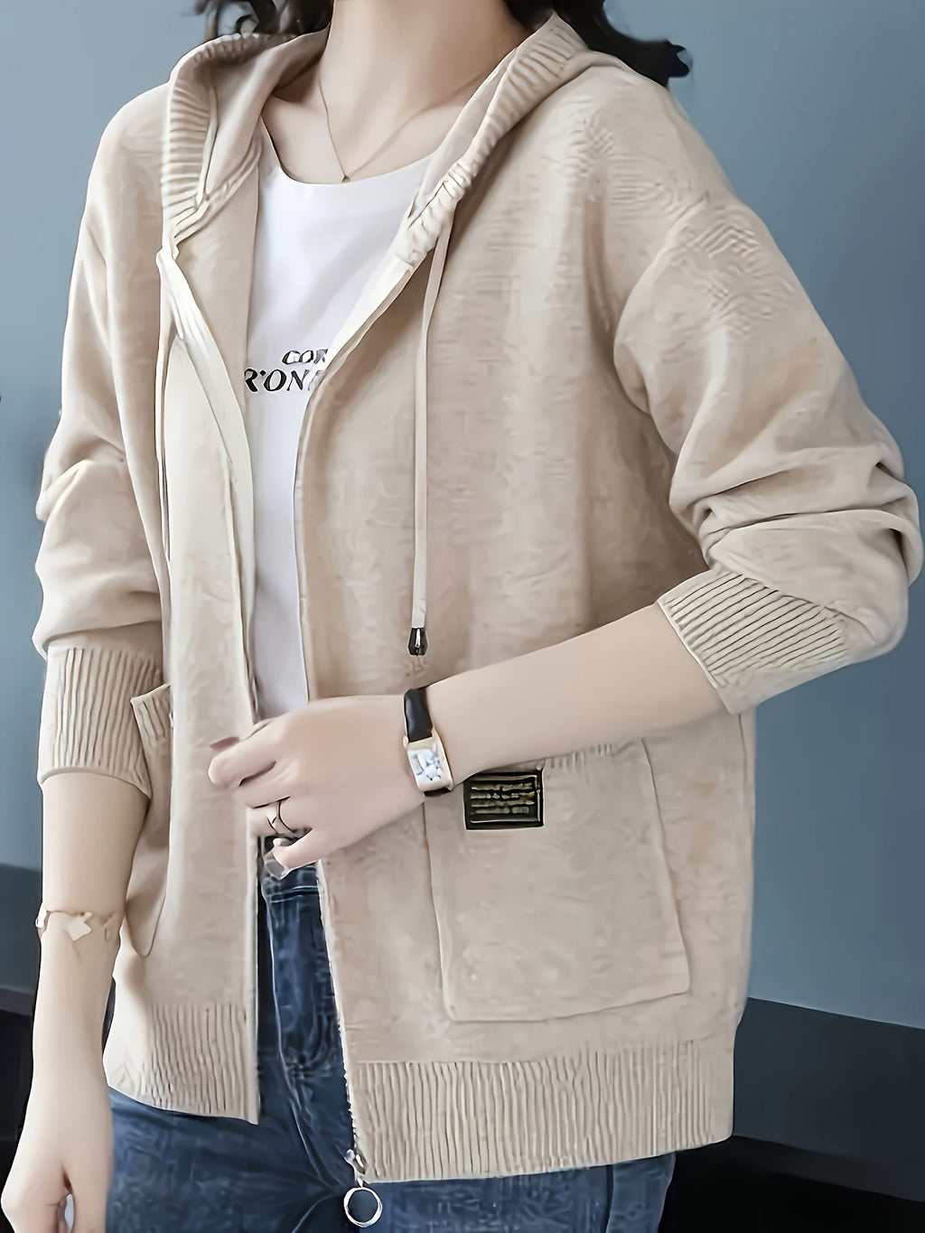 Damski Sweter Rozpinany Kapturowy