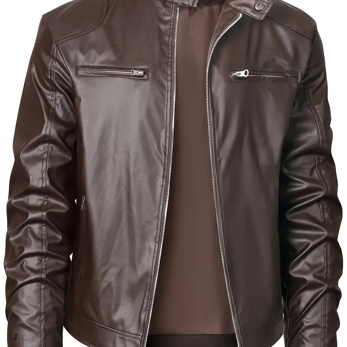 Ruben | Elegante chaqueta de cuero PU con bloques de color y diseño multi cremallera