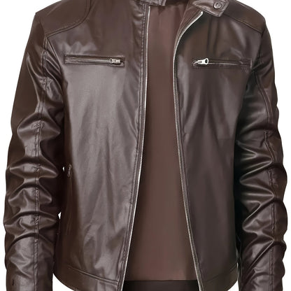 Ruben | Elegante chaqueta de cuero PU con bloques de color y diseño multi cremallera