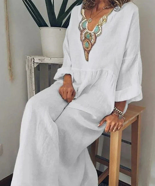 Vestido de ocio con mangas largas y escote en V