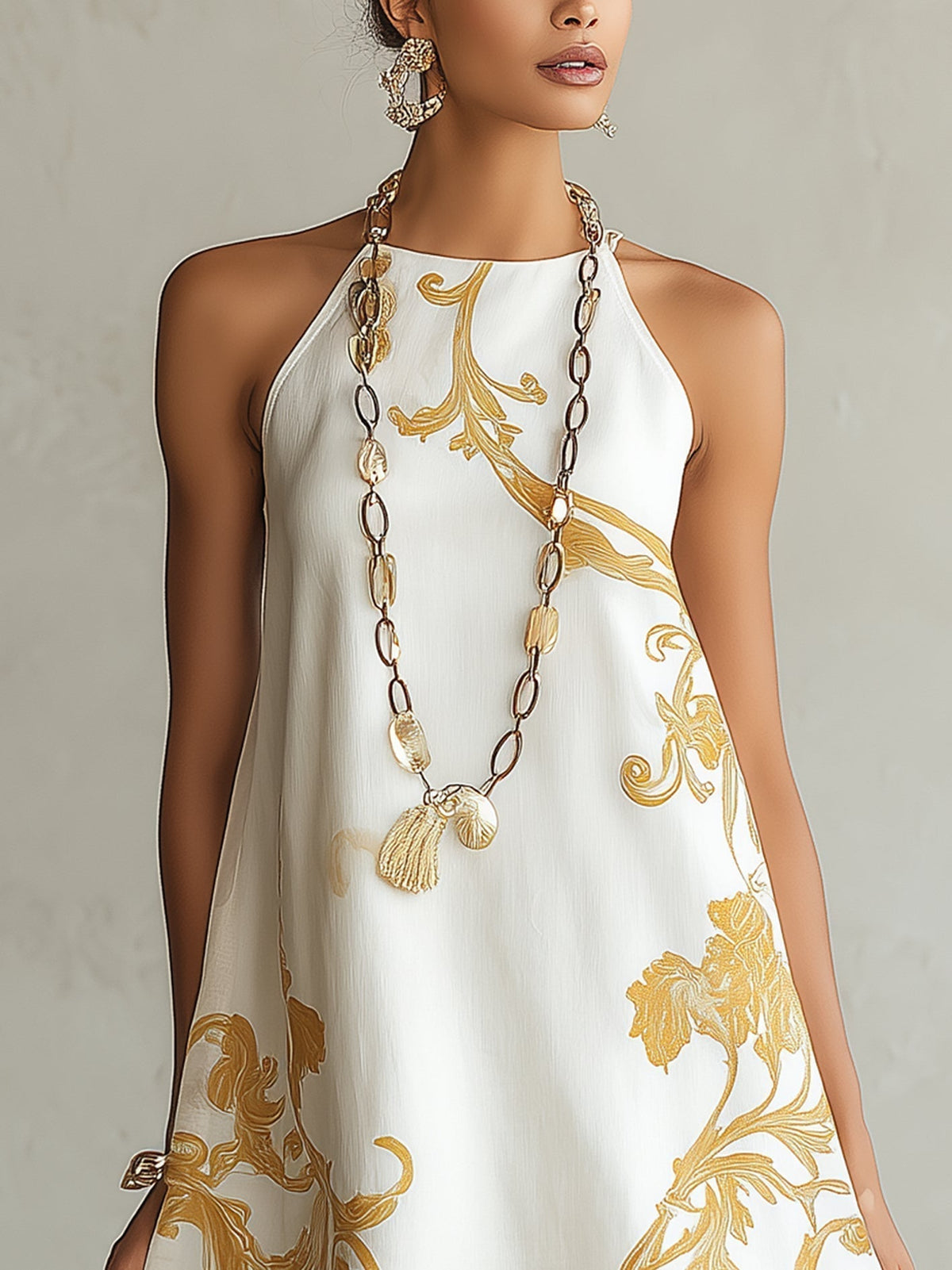 Elegancka lniana sukienka mini damska halter