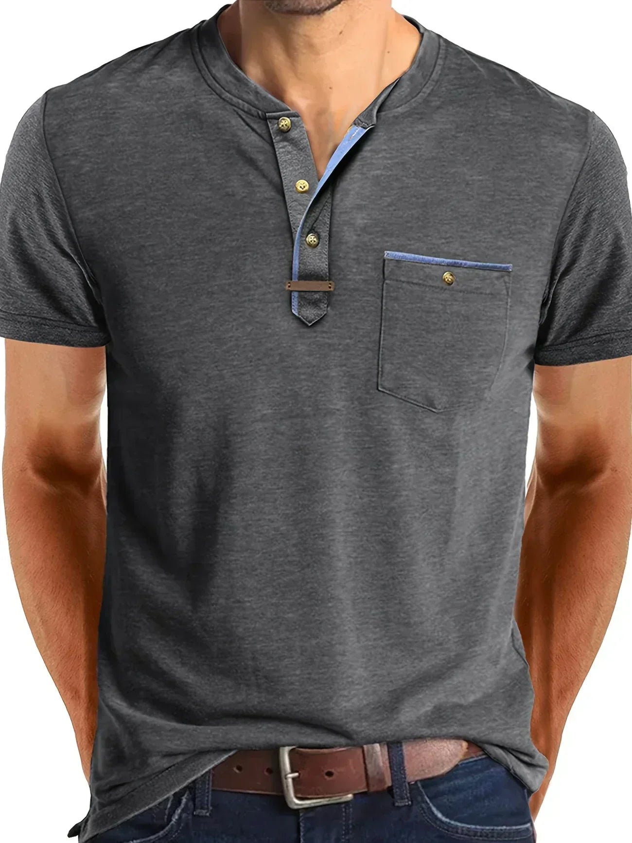 Męska Koszulka Henley Guzikami