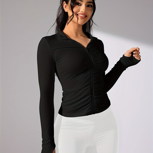Nina | Chaqueta deportiva casual de color sólido con manga larga y cremallera completa