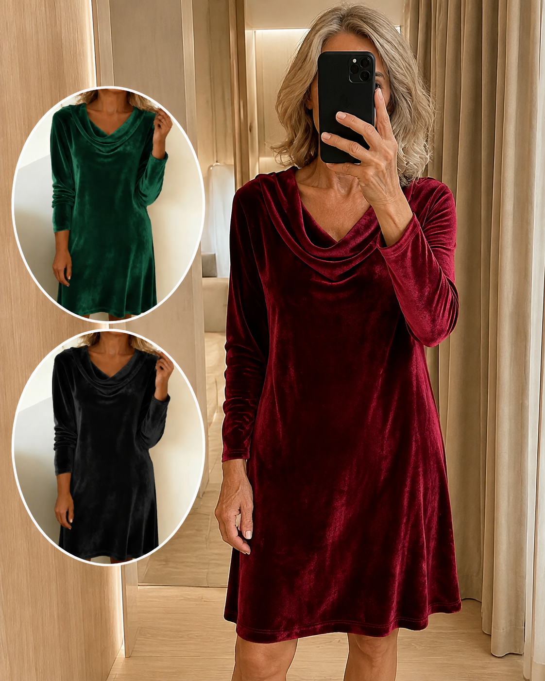 Damska Sukienka Mini z Dekoltem Woda Long Sleeve