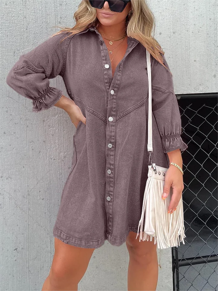 Vestido vaquero lavado con mangas abullonadas