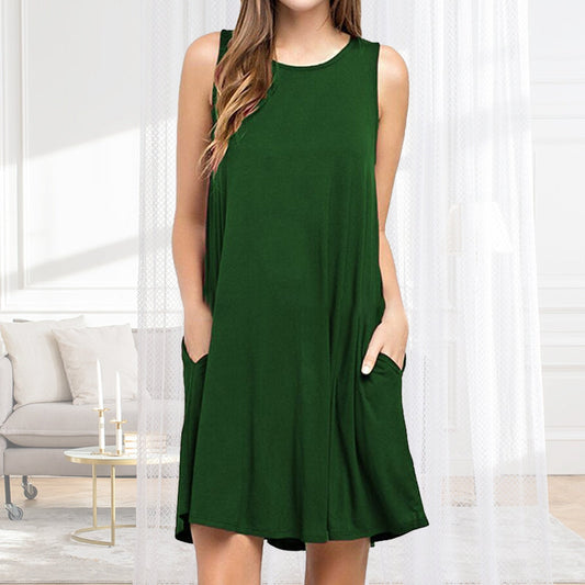 Vestido liso sin mangas con bolsillos