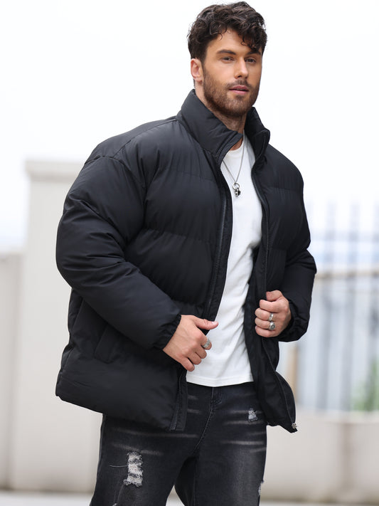 Chaqueta de invierno acolchada con cremallera y cuello alto para hombre | Perfecta para actividades al aire libre