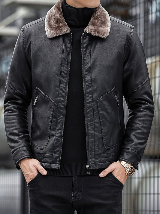 Chaqueta de invierno casual de cuero polar PU para hombre | Perfecta para actividades al aire libre