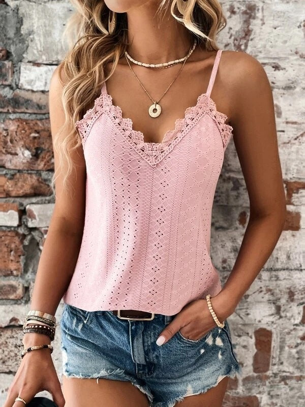 Susan - Camiseta con cuello en V y encaje