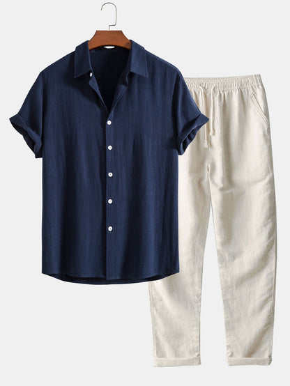 Markie - Conjunto de verano Terno para hombre [Camisa+Pantalón].