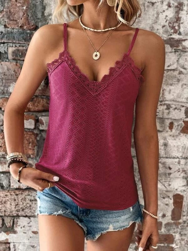 Susan - Camiseta con cuello en V y encaje