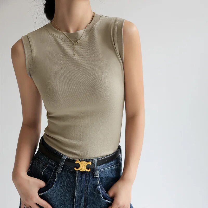 Lena - Camiseta de tirantes sin mangas y cuello redondo para mujer