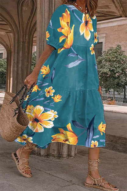 Vestidos con falda color pastel y escote redondo con estampado casual