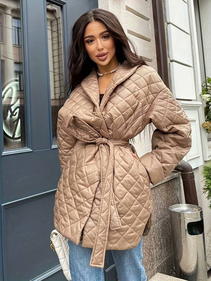 Chaqueta midi con cuello en V de moda para mujer