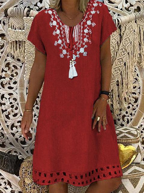vestido de verano para mujer de largo midi con mangas cortas y estilo bohemio